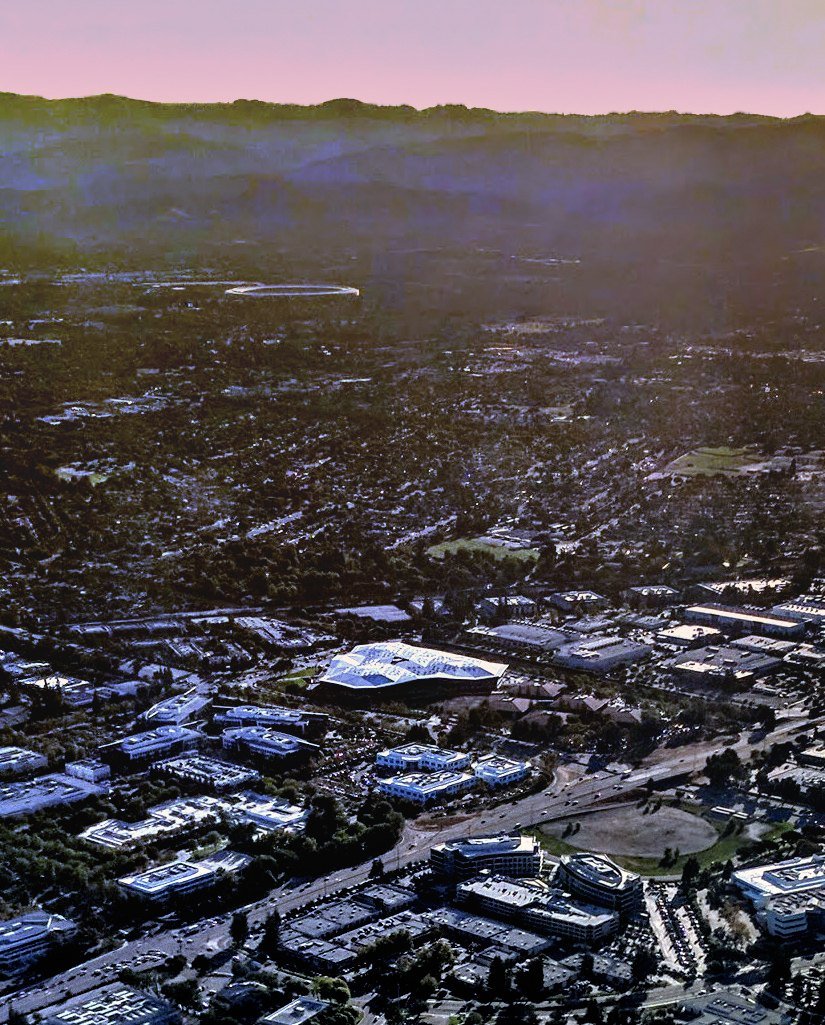 Aerial view of Santa Clara at dusk